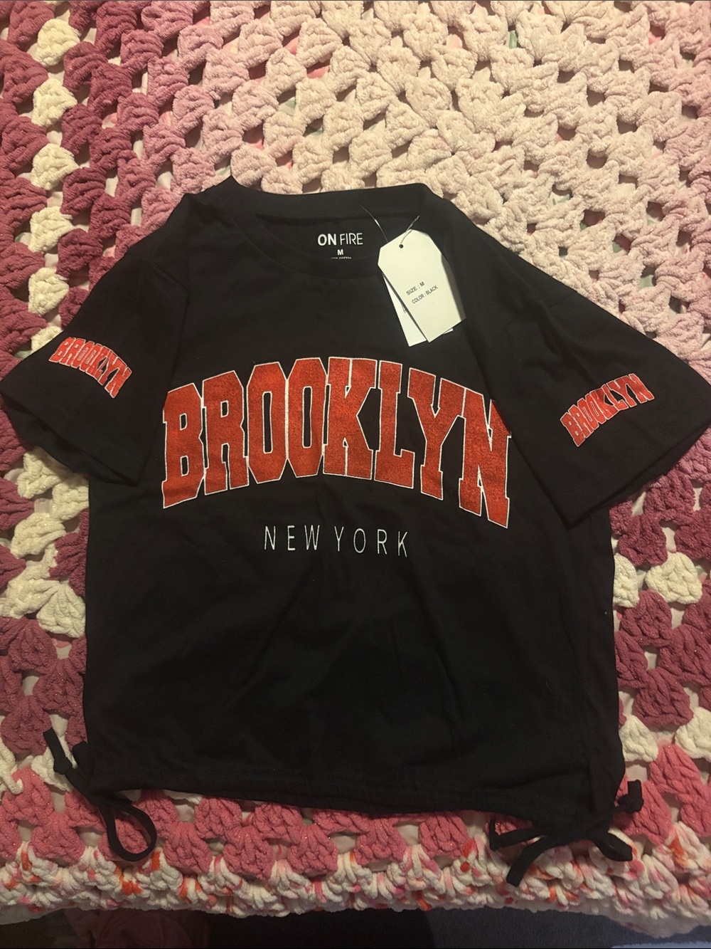 NWT Black Crop top with Red Brooklyn Lettering